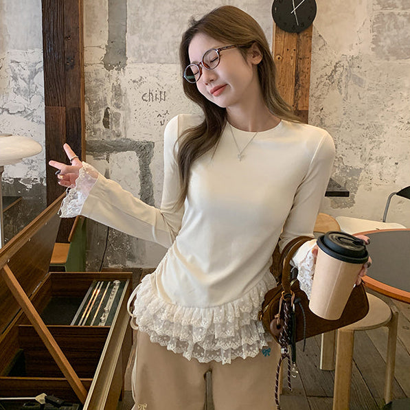 レースフリルフィットトップス
