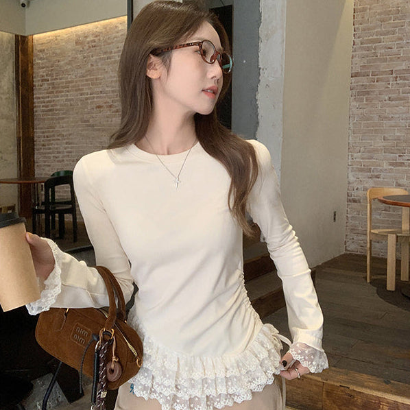 レースフリルフィットトップス
