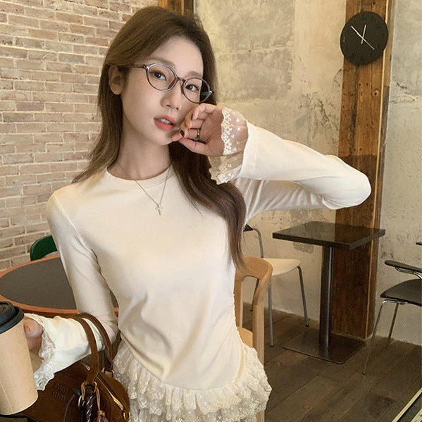 レースフリルフィットトップス