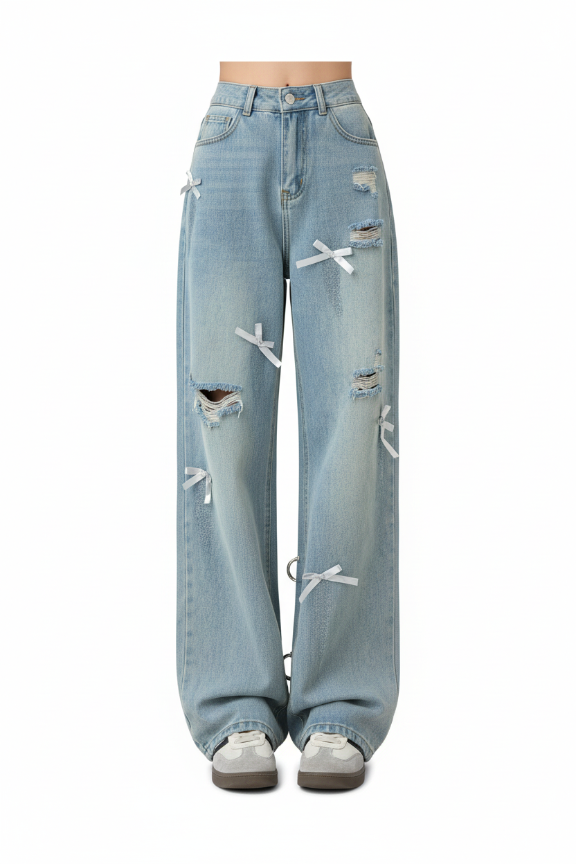 リボンクラッシュジーンズ白背景