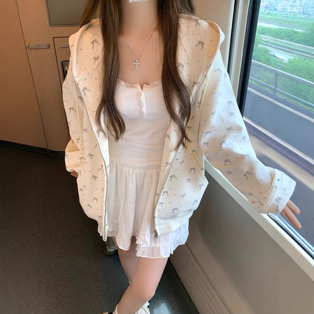 オーバーサイズジップリボンフーディー