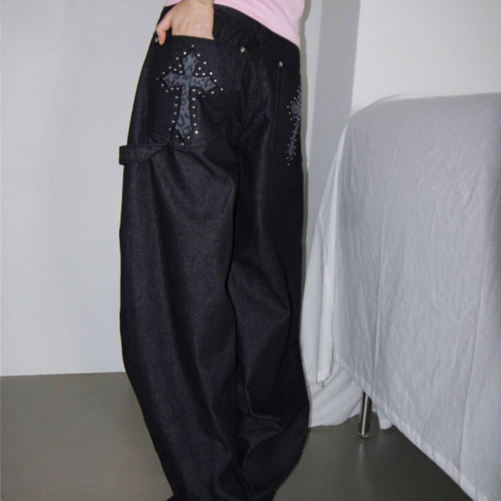 Y2Kクロススタッズジーンズ