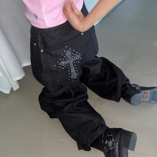 Y2Kクロススタッズジーンズ