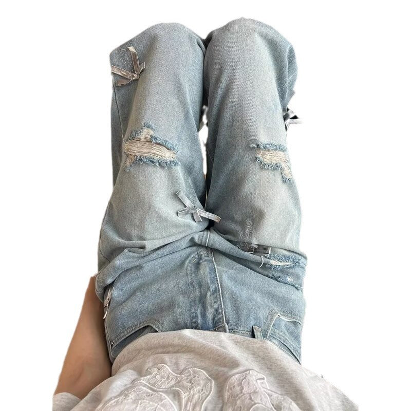 リボンクラッシュワイドジーンズ